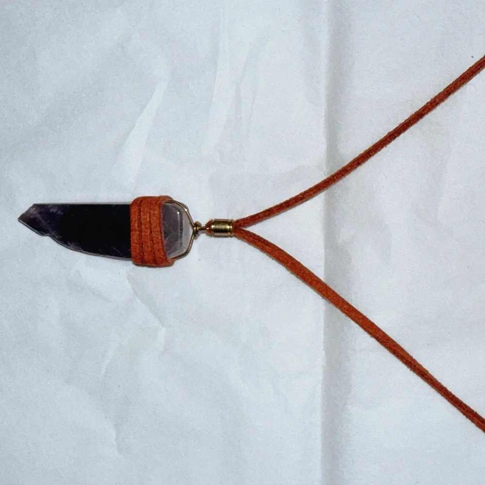 Crystal Pendant Necklace with‎ Brown Cord